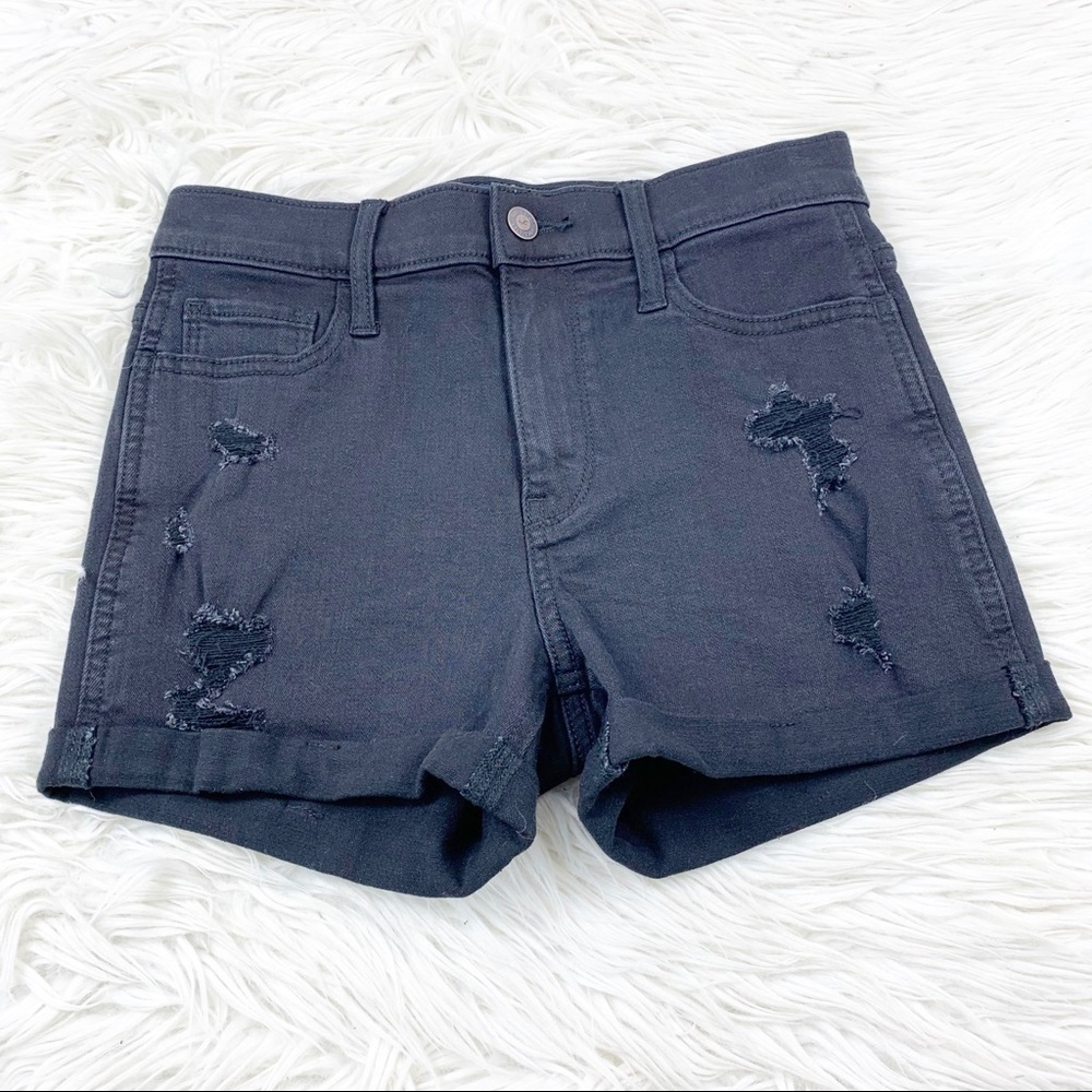 Hollister High Rise Short Stretch 3” Distressed Black Punk Witchy Alternative